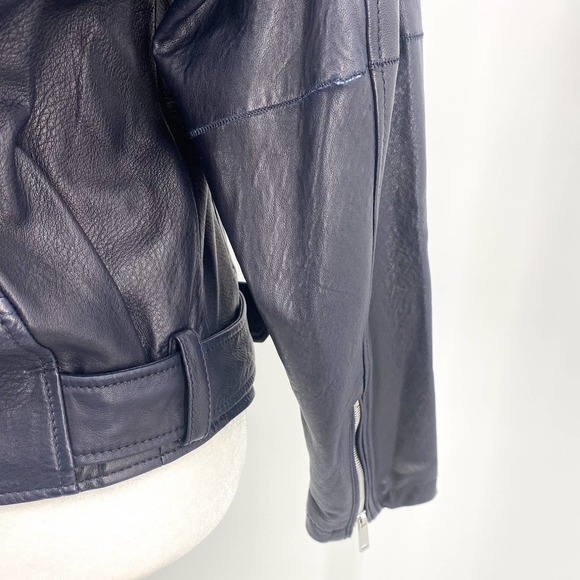 NWT LTH JKT Zoe Batwing Biker Leather Moto Navy Blue Jacket Size Small - Picture 11 of 16